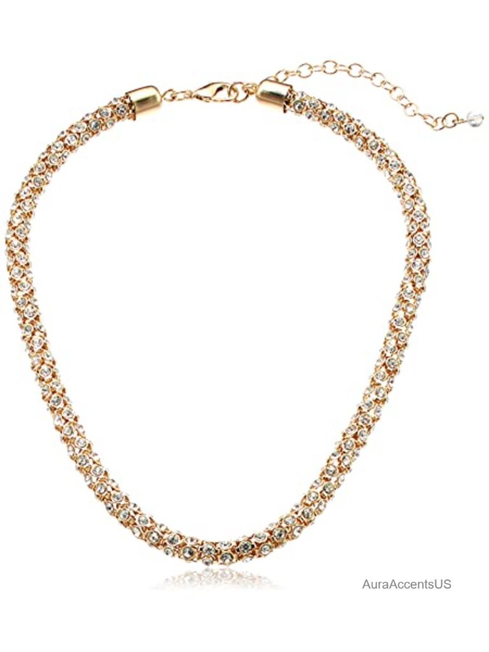 Napier Pave Crystal Collar Necklace Gold Tone Lobster Clasp 16in